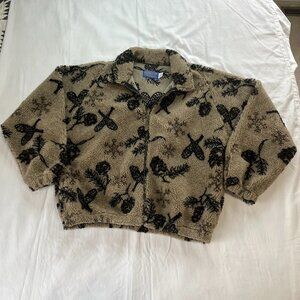 Pendleton Men's 90s Sherpa Fleece Full Zip with Pinecone Cabin Theme Print